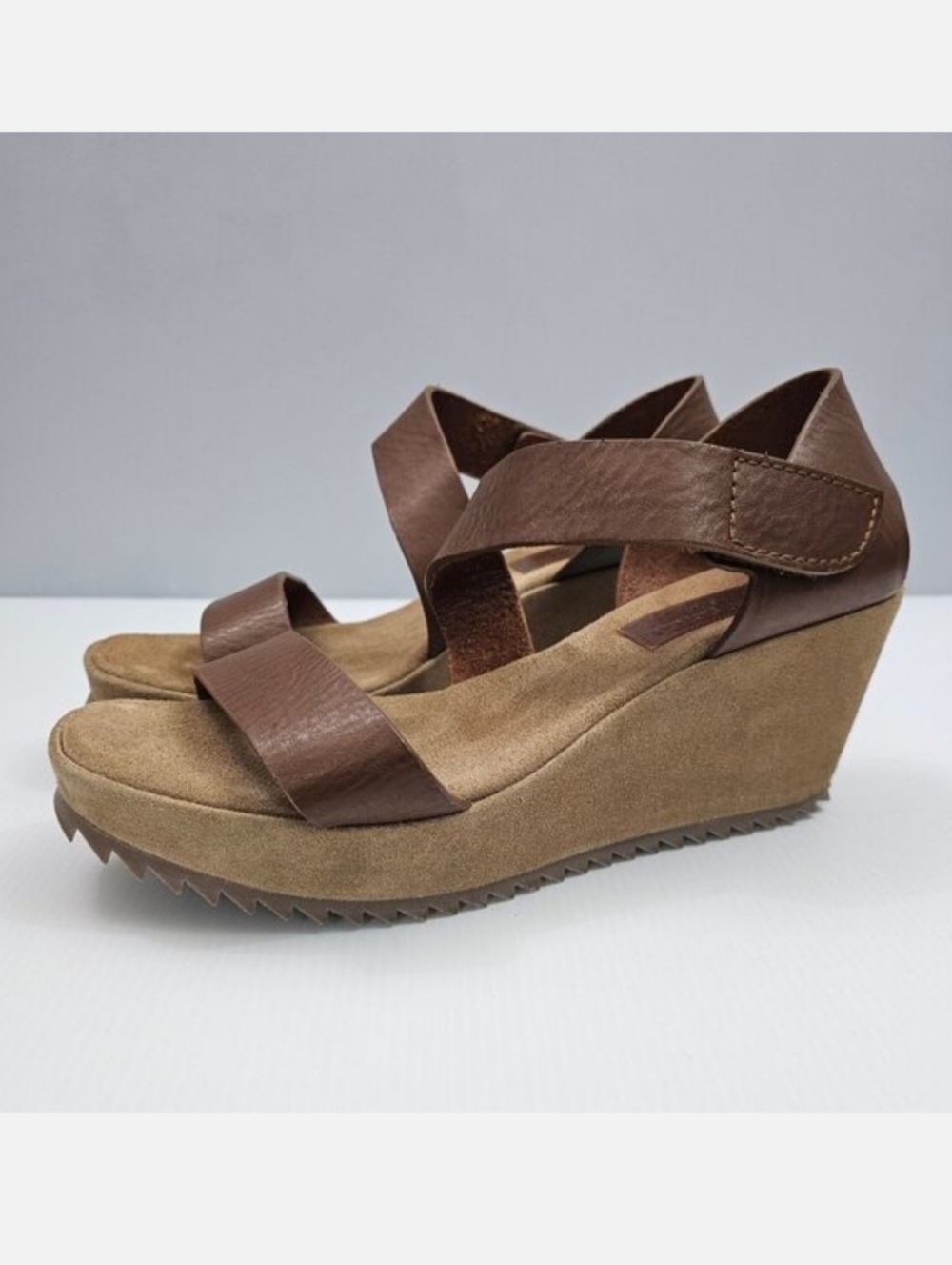Pedro Garcia Fely Wedge Platform Sandal Womens EU 41 Brown Leather Suede Comfort